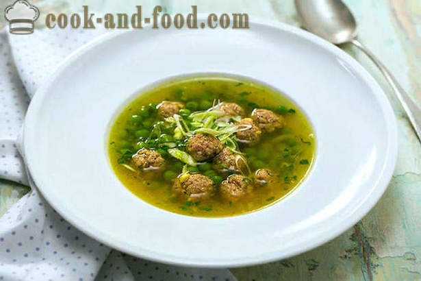 Suppe med grønne erter og kjøttboller
