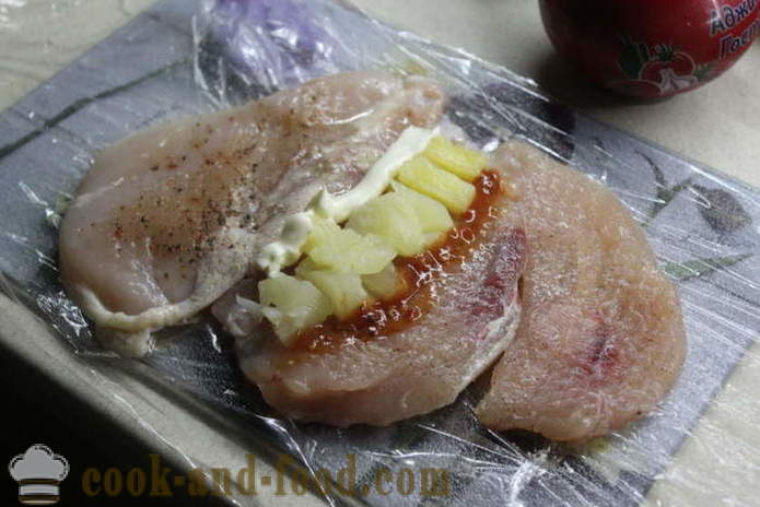 Kylling ruller med ananas og aprikos - hvordan å lage ruller av kylling, med en trinnvis oppskrift bilder