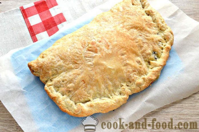Pie med kål og sopp i butterdeig - hvordan å lage en kake av usyret deig puff, en trinnvis oppskrift bilder