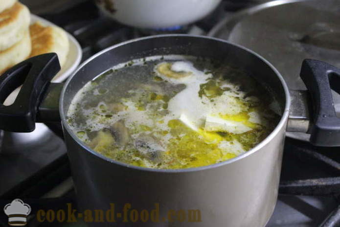 Soppsuppe med ost - hvordan å lage ost suppe med sopp riktig rask velsmakende, med en trinnvis oppskrift bilder