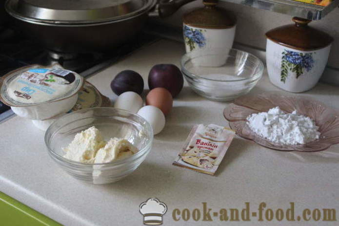 Ostekake med fersken - hvordan å bake en kake med cottage cheese og fersken, med en trinnvis oppskrift bilder
