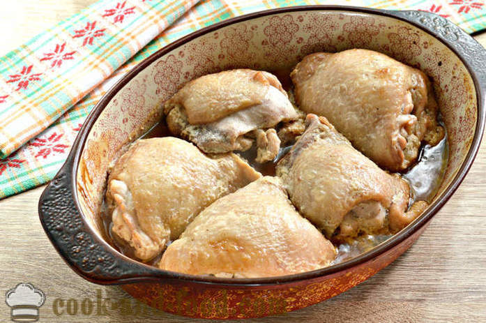 Kyllinglår i ovnen - hvordan du koker kylling lår i majones og soyasaus, en trinnvis oppskrift bilder
