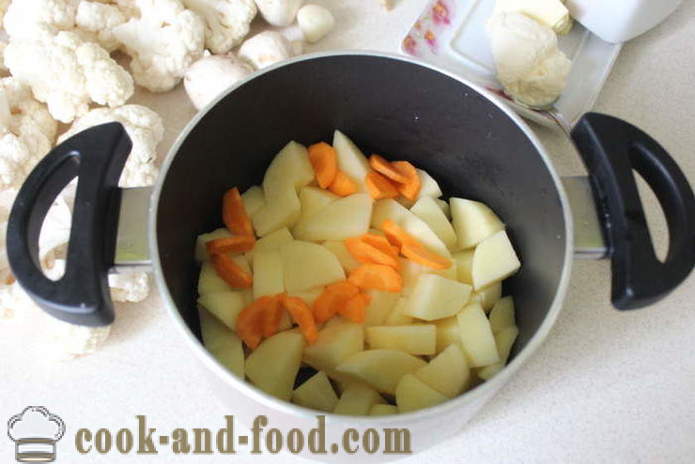 Kremet suppe med sopp og blomkål - hvordan du koker suppe med sopp, en trinnvis oppskrift bilder