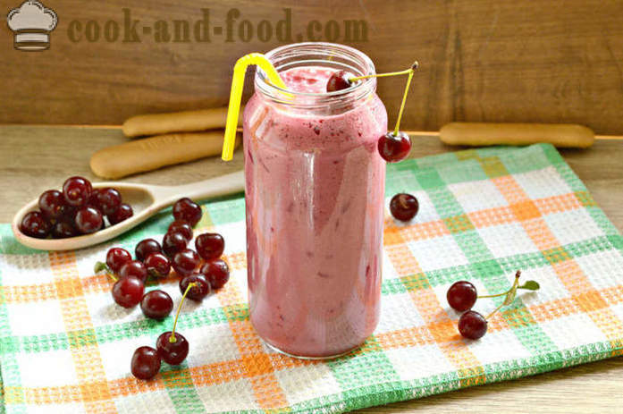 Cherry smoothie i en blender - hvordan å lage en smoothie med melk og kirsebær i hjemmet, trinnvis oppskrift bilder