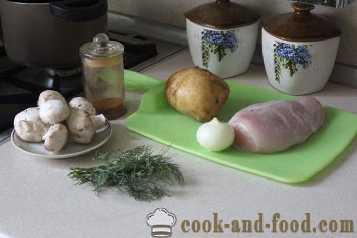 Valsede kyllingbryst fylt med sopp og poteter - hvordan å lage ruller av kylling, med en trinnvis oppskrift bilder