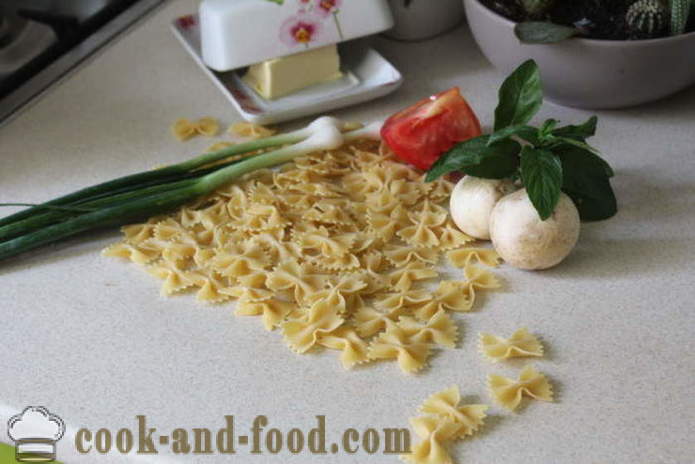 Pasta med tomater, basilikum og sopp - hvordan å lage en sopp pasta med basilikum og tomater, en trinnvis oppskrift bilder