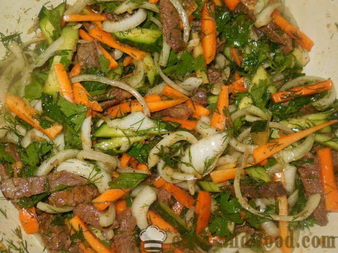 Salat med kjøtt i koreanske med agurk og gulrøtter - hvordan du koker kjøttet i koreansk, en trinnvis oppskrift bilder