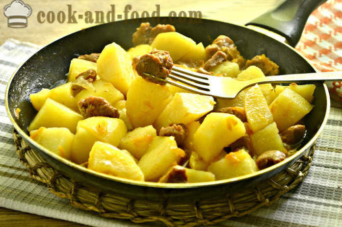 Stuet poteter med stuet kjøtt i en stekepanne - hvordan du koker poteter med corned beef, en trinnvis oppskrift bilder
