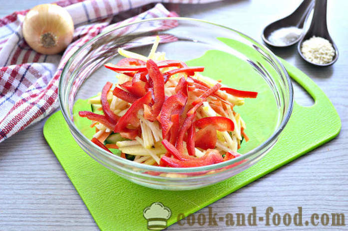 Friske grønnsaker salat med sesamfrø - hvordan å lage en salat med sesamfrø og grønnsaker, med en trinnvis oppskrift bilder