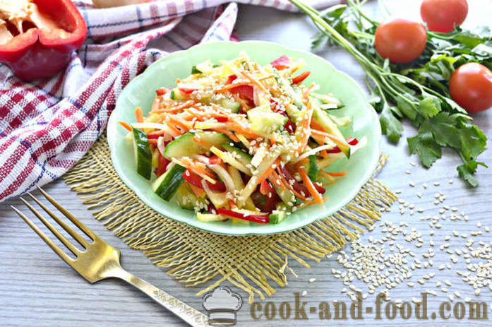 Friske grønnsaker salat med sesamfrø - hvordan å lage en salat med sesamfrø og grønnsaker, med en trinnvis oppskrift bilder
