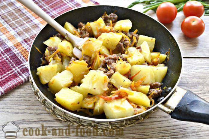Poteter stuet med kjøtt og grønnsaker - hvordan å lage deilige poteter i en stekepanne, en trinnvis oppskrift bilder