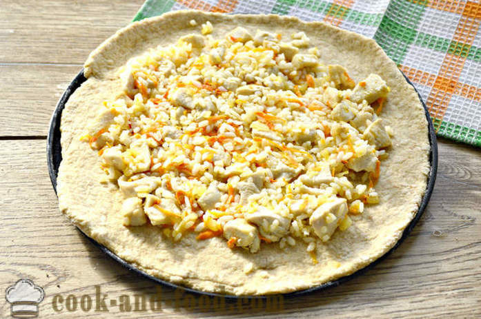 Pie Hel-korn frokostblanding med kylling og ris - hvordan du koker en kylling kaken i ovnen, med en trinnvis oppskrift bilder