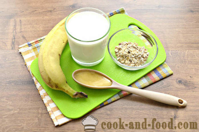 Banan smoothie med havregryn - Hvordan lage en banan smoothie med melk og havregryn i en blender, en trinnvis oppskrift bilder