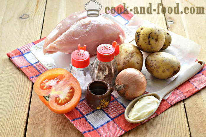 Bakte poteter med kylling og tomat - hvordan å bake kylling i ovnen med poteter, en trinnvis oppskrift bilder