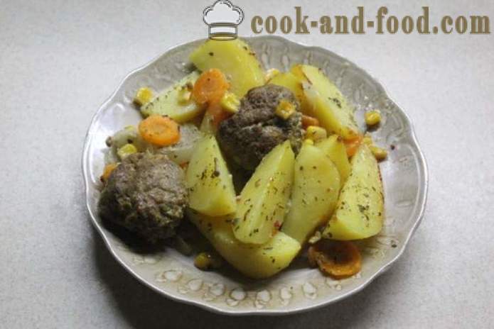 Kjøttboller bakt i ovnen med poteter og grønnsaker - hvordan å lage kjøttbollene i ovnen, med en trinnvis oppskrift bilder