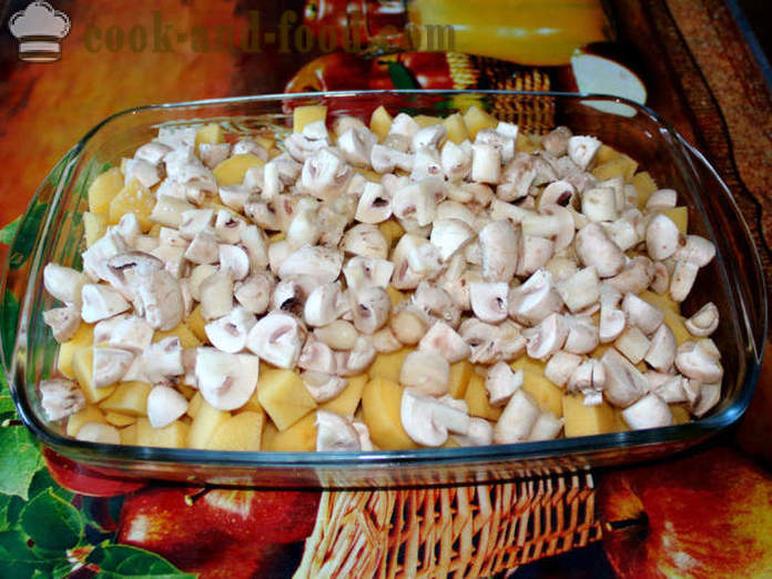 Poteter med sopp bakt i ovnen - som bakte poteter med sopp, en trinnvis oppskrift bilder