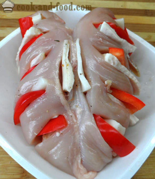 Larded bryst av kylling i øl - hvordan å lage kyllingbryst i ovnen, med en trinnvis oppskrift bilder