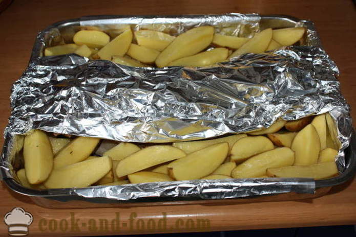 Bakte ribbe med poteter i ovnen - som bakte poteter med bacon, en trinnvis oppskrift bilder