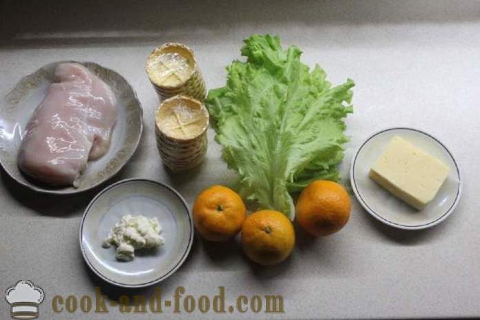 Nyttårs salat med kyllingbryst og mandarin - hvordan å forberede en salat med kylling og mandariner, en trinnvis oppskrift bilder