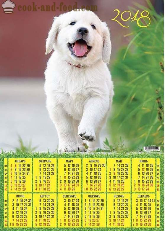 Kalender 2018 - Year of the Dog på den østlige kalenderen: laste ned gratis julekalender med hunder og valper.