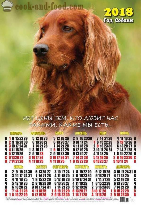 Kalender 2018 - Year of the Dog på den østlige kalenderen: laste ned gratis julekalender med hunder og valper.