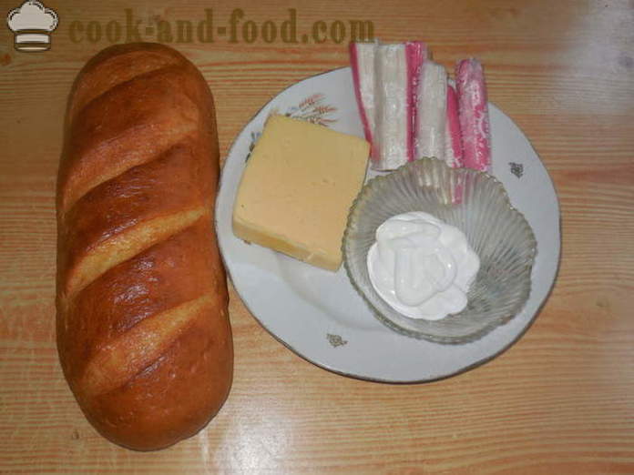 Hot smørbrød med ost og crabsticks - Hvordan lage varme smørbrød i ovnen, med en trinnvis oppskrift bilder