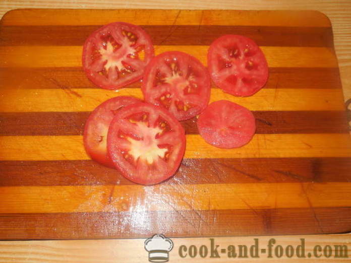 Kjøtt med tomater og ost i ovnen - hvordan å lage mat saftig kjøtt i ovnen, med en trinnvis oppskrift bilder
