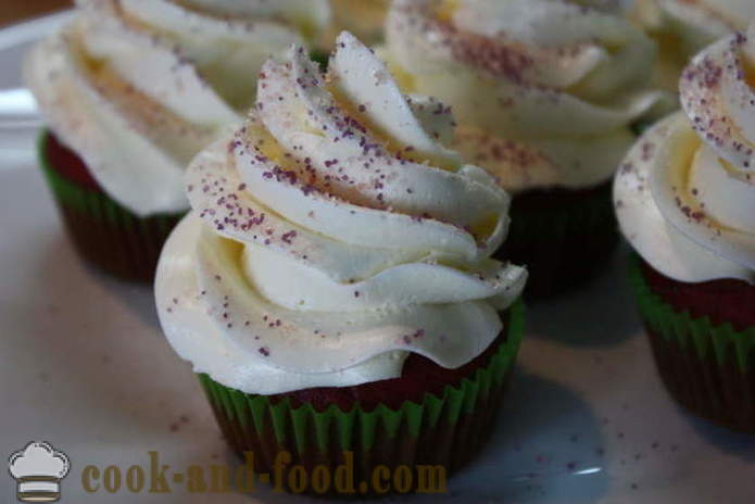 Røde og hvite cupcakes - hvordan å lage red velvet cupcakes hjemme, steg for steg oppskrift bilder