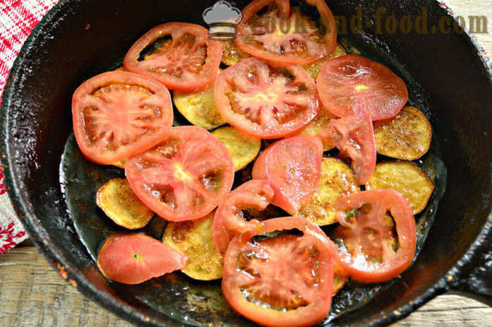 Omelett med auberginer og tomater - hvordan å forberede stekt aubergine med egg og tomater, en trinnvis oppskrift bilder