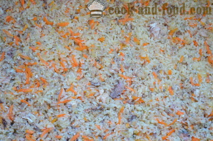 Mager fisk pilaf - hvordan å lage risotto med fisk på boks, trinnvis oppskrift bilder