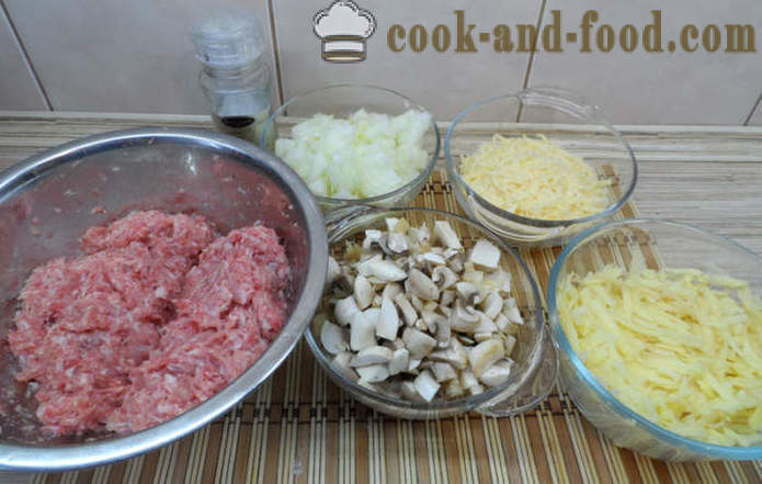 Butterdeig karbonader i ovnen bakt med sopp og saus - hvordan å lage saftige kjøttboller i ovnen, med en trinnvis oppskrift bilder