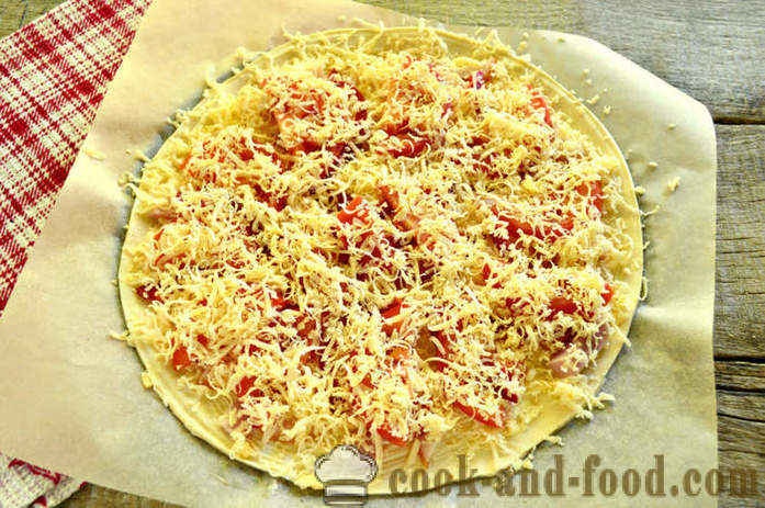 Pizza Puff Puff bakverk med bacon og pepper - hvordan å forberede usyret pizza fra deigen, en trinnvis oppskrift bilder