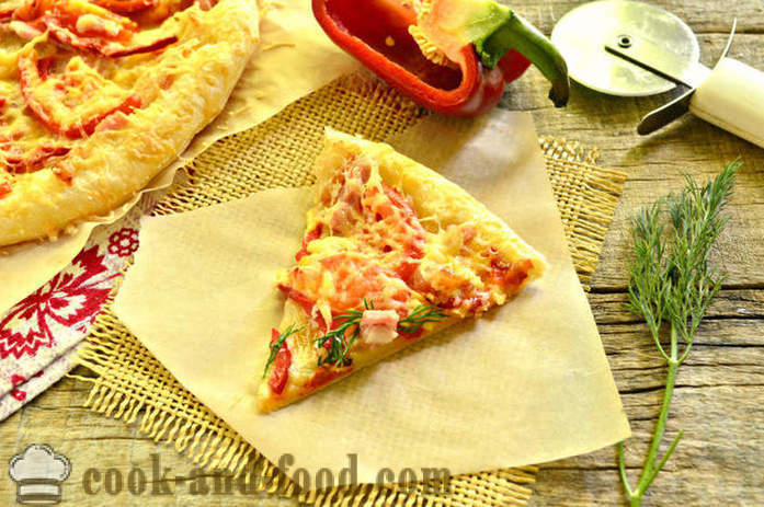 Pizza Puff Puff bakverk med bacon og pepper - hvordan å forberede usyret pizza fra deigen, en trinnvis oppskrift bilder