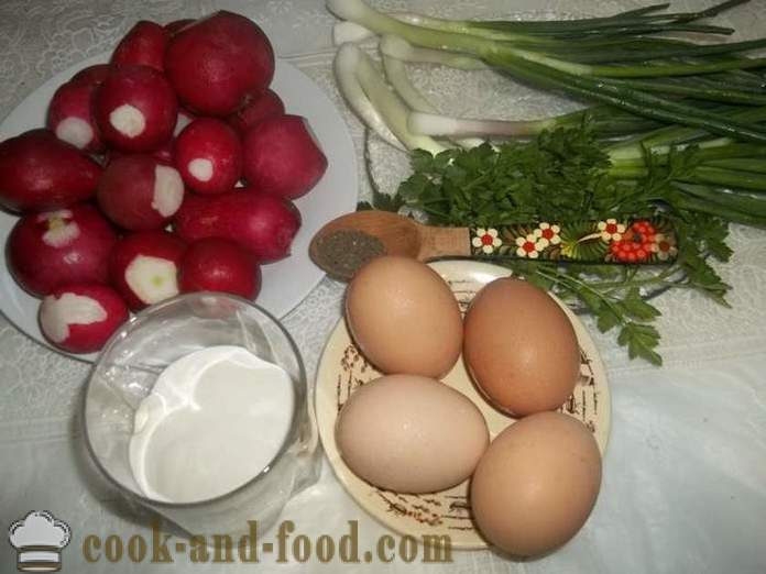 Deilig salat av reddik med egg og vårløk - hvordan å forberede en salat av reddik, en trinnvis oppskrift bilder