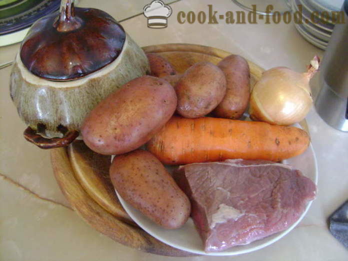 Potten steke med kjøtt og poteter i ovnen - hvordan å koke potetene i potten med kjøtt, en trinnvis oppskrift bilder