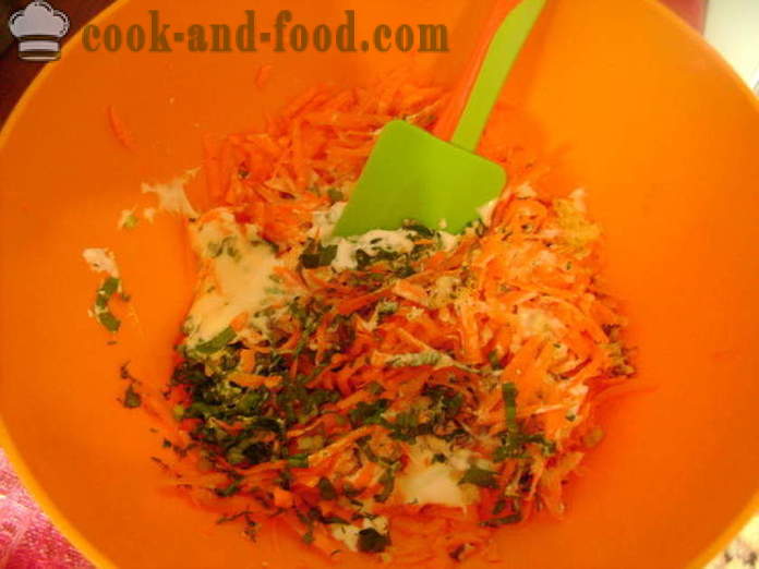 Majones deilig salat med ramsløk, gulrøtter, hvitløk og nøtter - hvordan å lage mat gulrot salat med ramsløk, med en trinnvis oppskrift bilder