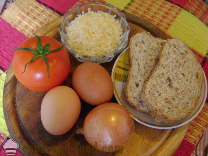 Egge på italiensk - hvordan å lage eggerøre med tomater, ost og brød, med en trinnvis oppskrift bilder