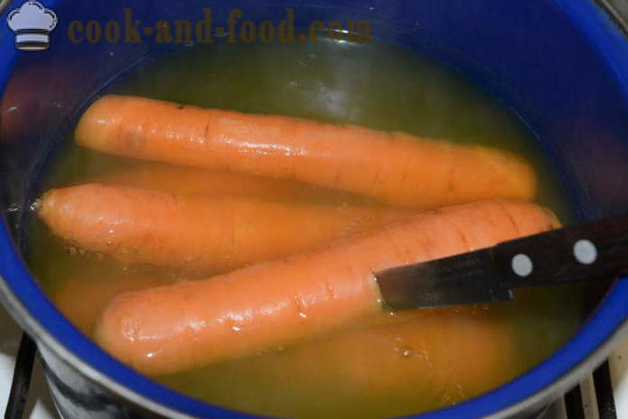 Hvordan lage gulrot salat og russisk salat - hvordan å koke gulrøttene i en kjele, med en trinnvis oppskrift bilder