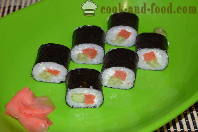 Sushi ruller med rød fisk, ost og agurk - hvordan å lage rundstykker hjemme, trinnvis oppskrift bilder