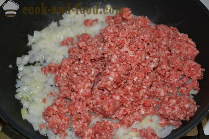 Makaroni gryte med kjøttdeig og hvit saus - hvordan du koker pasta gryte i ovnen, med en trinnvis oppskrift bilder
