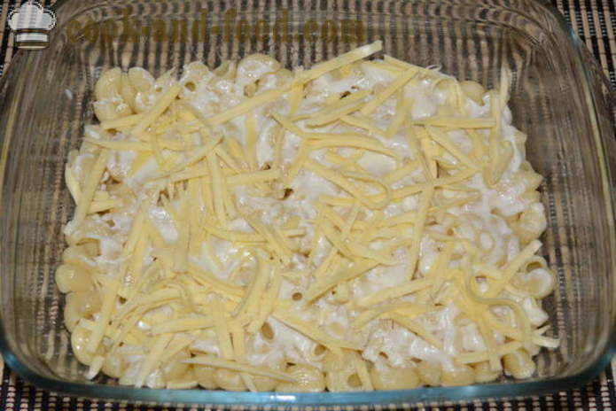 Makaroni gryte med kjøttdeig og hvit saus - hvordan du koker pasta gryte i ovnen, med en trinnvis oppskrift bilder