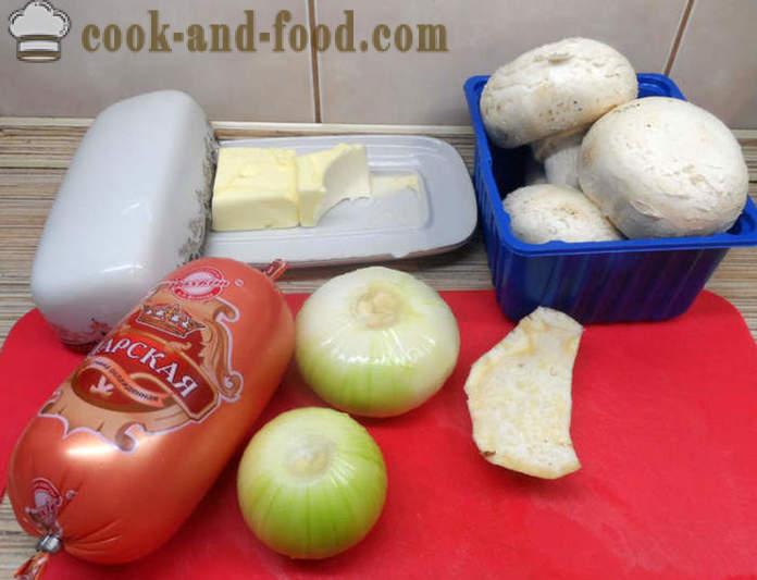 Sopp fylt med ost og skinke - hvordan å forberede fylte sjampinjonger i ovnen, med en trinnvis oppskrift bilder