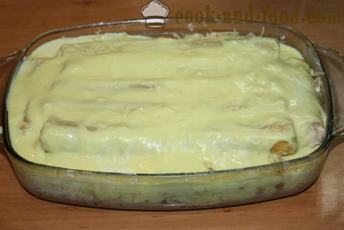 Cannelloni med stuffing i ovnen i en kremet saus - hvordan å lage cannelloni med kjøttdeig i ovnen, med en trinnvis oppskrift bilder