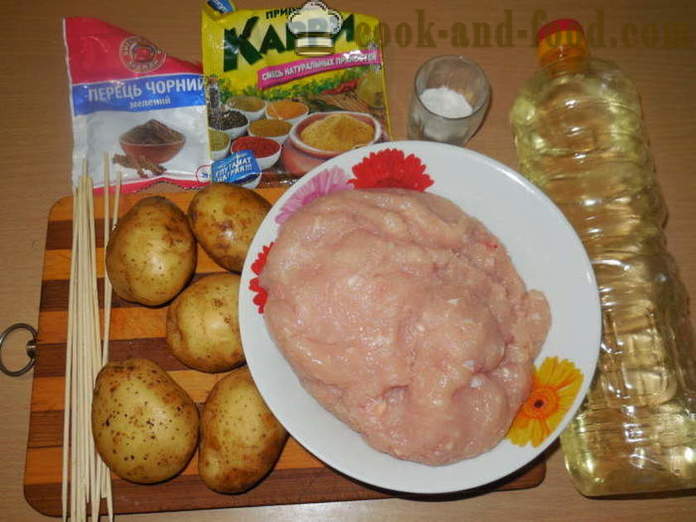 Poteter med kjøttdeig bakt i ovnen på grillspyd - hvordan å bake poteter med kjøttdeig i ovnen, med en trinnvis oppskrift bilder
