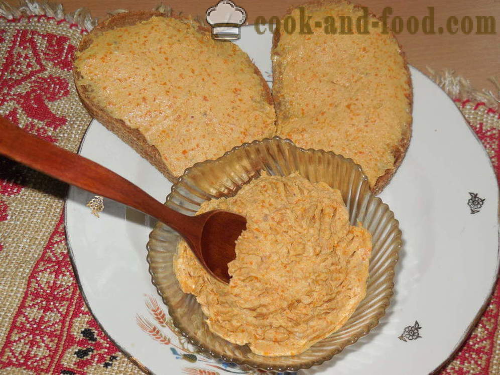 Classic Pate sild med smeltet ost og gulrøtter - hvordan å lage mat foie sild hjemme, trinnvis oppskrift bilder