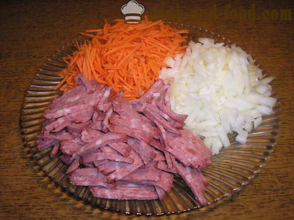 Salat med potet pinner og pølse - Hvordan lage potetsalat, en trinnvis oppskrift bilder
