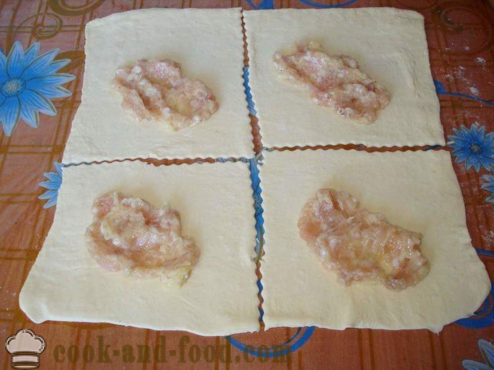 Pasties butterdeig med poteter og kjøtt - hvordan å lage kaker butterdeig i ovnen, med en trinnvis oppskrift bilder