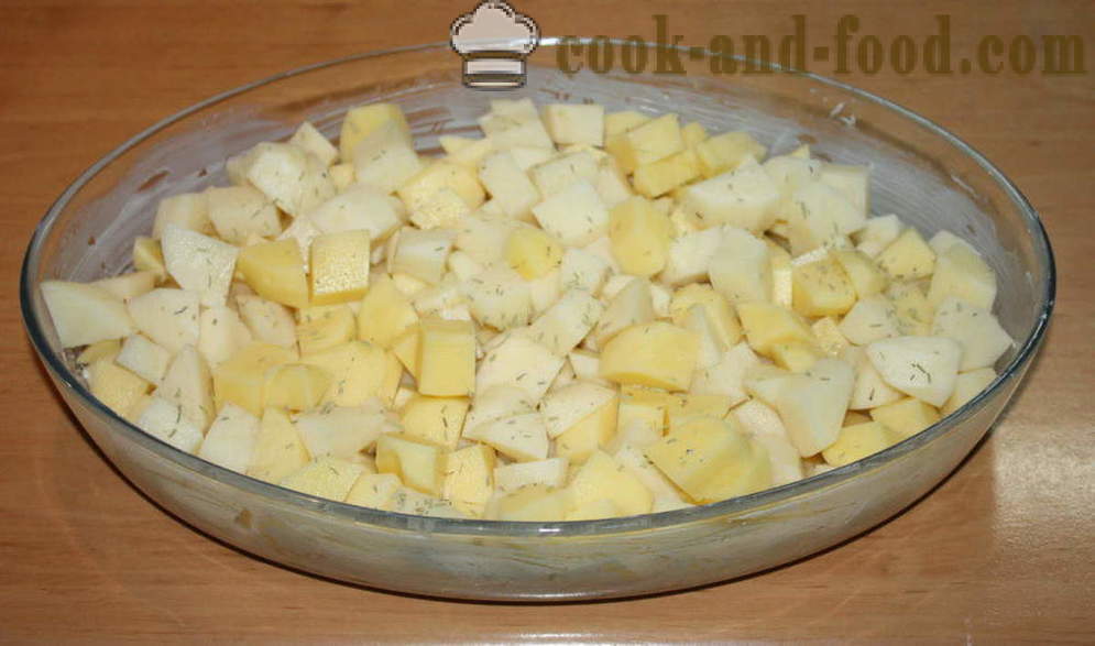 Bakte poteter med sopp i fløtesaus - Hvordan koke poteter med sopp i ovnen, med en trinnvis oppskrift bilder
