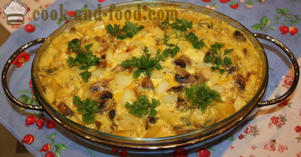 Bakte poteter med sopp i fløtesaus - Hvordan koke poteter med sopp i ovnen, med en trinnvis oppskrift bilder