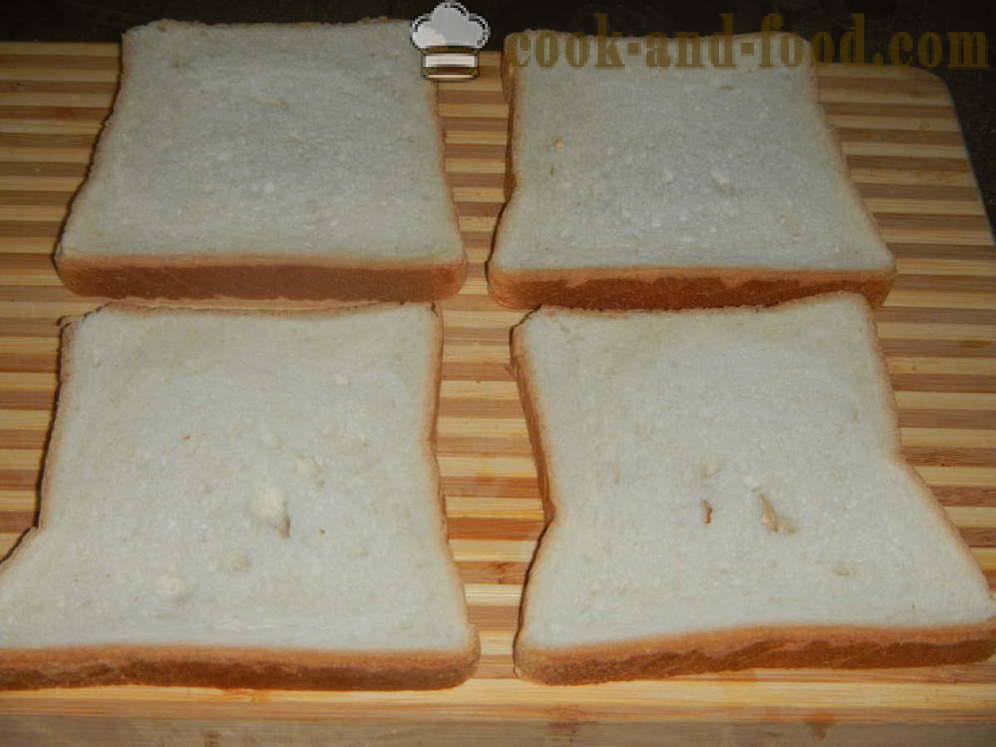 Hot smørbrød med egg i ovnen - hvordan å lage en varm sandwich med egg, pølse og sopp, en trinnvis oppskrift bilder